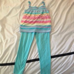 Teal pants and matching striped top. Size 8